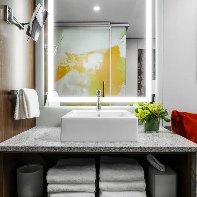 Hotel Arts Studio One King guest room sink and mirror